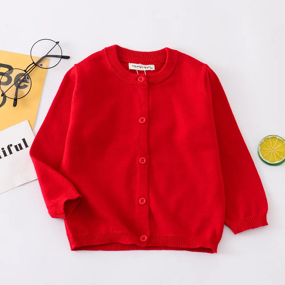 gilet enfant rouge a bouton pour fille