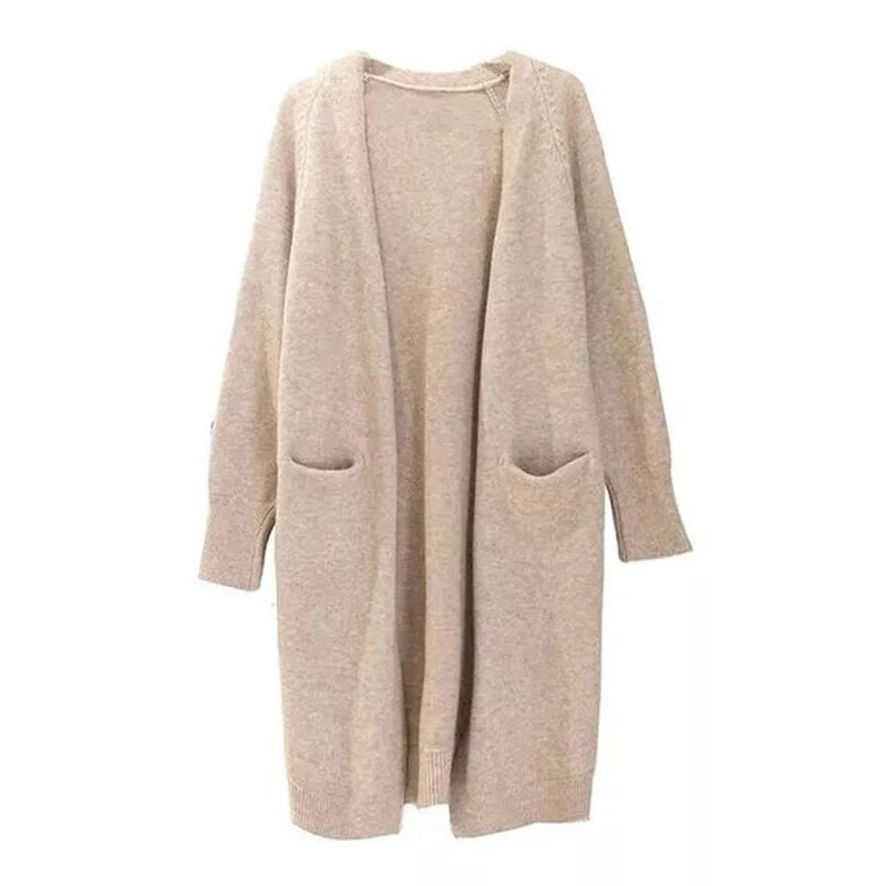 gilet long beige avec femme 