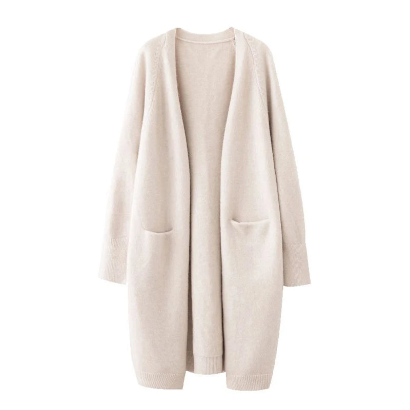 gilet long femme blanc casse avec poche