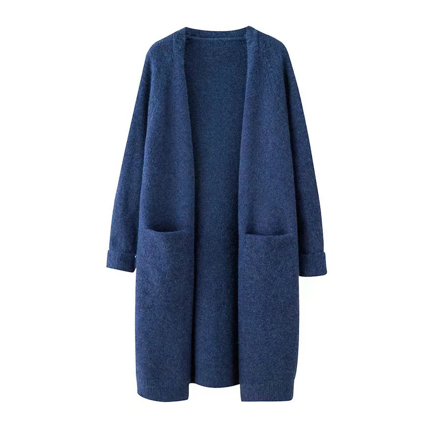 gilet long femme bleu royal avec poche