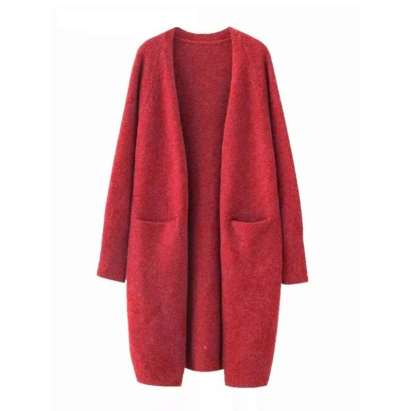 gilet long femme rouge avec poche